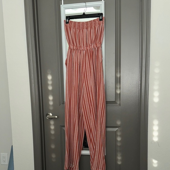 No Boundaries Coral Striped Jumpsuit - Picture 4 of 4